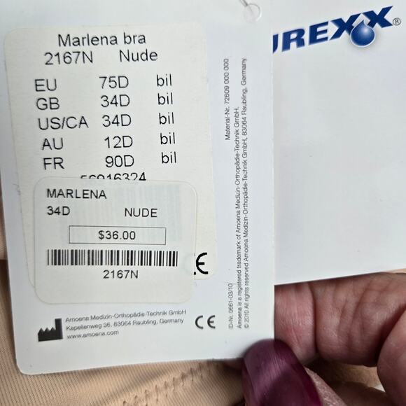 NWT-Amoena Marlena NatureXX Seamless Soft Cup Bra 2167N Nude Size 34D - Picture 7 of 16